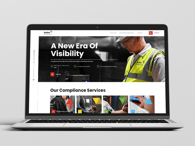 A mockup of an asset compliance website on a macbook