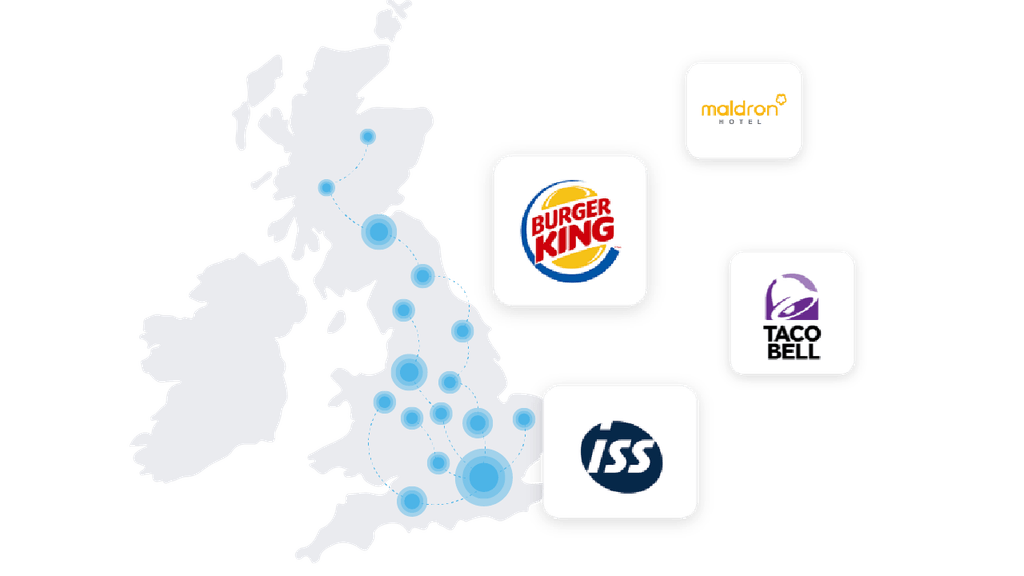 Map of the UK with company logos to the right