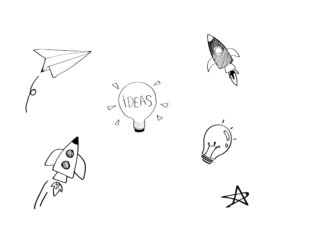 Various vectors including a plane, light bulb and rocket