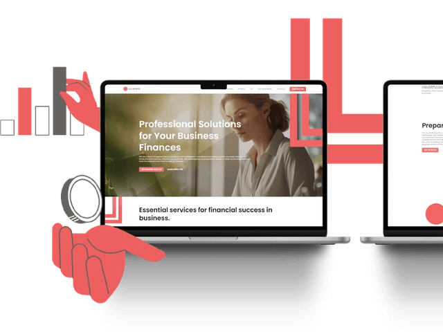 A mockup of a finance-focused website on a laptop