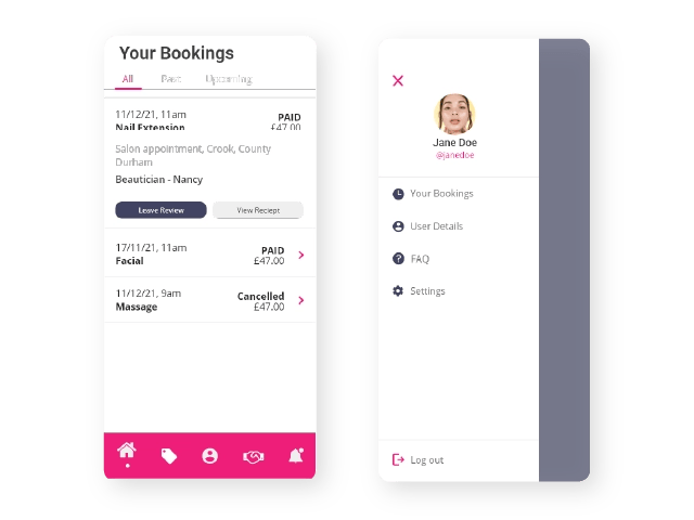 Two screenshots of a mobile bauty-focused app